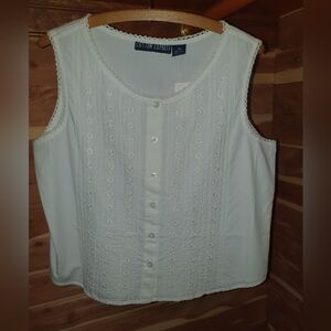 90s Vintage Cotton Express Ivory Button-Down Blouse